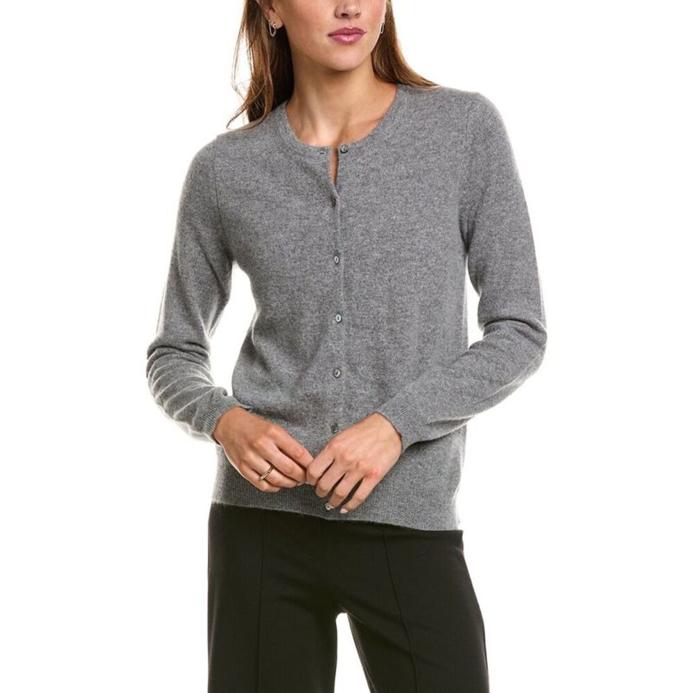 Incashmere Womens Basic Crewneck 100% Cashmere Cardigan, Grey